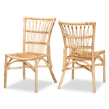 Ammi Modern Bohemian Natural Brown Rattan 2-Piece Dining Chair Set