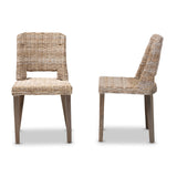 Baxton Studio Magy Modern Bohemian Grey Rattan and Natural Brown Finished Wood 2-Piece Dining Chair Set