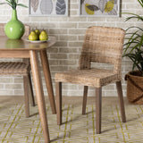 Baxton Studio Magy Modern Bohemian Grey Rattan and Natural Brown Finished Wood 2-Piece Dining Chair Set