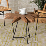 Baxton Studio Merci Rustic Industrial Natural Brown and Black End Table with Teak Tree Trunk Tabletop