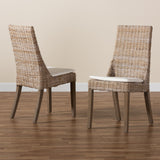 Baxton Studio Toby Modern Bohemian Grey Rattan 2-Piece Dining Chair Set