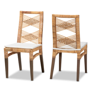 Baxton Studio Poltak Modern Bohemian Natural Brown Rattan 2-Piece Dining Chair Set