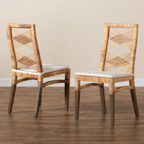 Baxton Studio Poltak Modern Bohemian Natural Brown Rattan 2-Piece Dining Chair Set