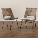 Baxton Studio Nafaro Modern Bohemian Grey Natural Rattan Metal Dining Chair with Cushion 2-Piece Set