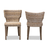 Baxton Studio Enver Modern Bohemian Grey Rattan and Brown Wood 2-Piece Dining Chair Set