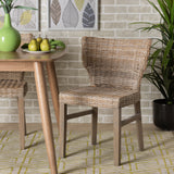 Baxton Studio Enver Modern Bohemian Grey Rattan and Brown Wood 2-Piece Dining Chair Set