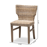 Baxton Studio Enver Modern Bohemian Grey Rattan and Brown Wood 2-Piece Dining Chair Set