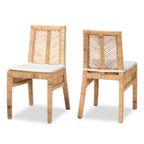 Suci Modern Bohemian Natural Brown Rattan 2-Piece Dining Chair Set