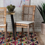 Baxton Studio Laluna Modern Bohemian Grey Natural Rattan and Mahogany Dining Chair with Cushion