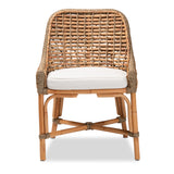 Baxton Studio Kyle Modern Bohemian Natural Brown Woven Rattan Dining Side Chair With Cushion