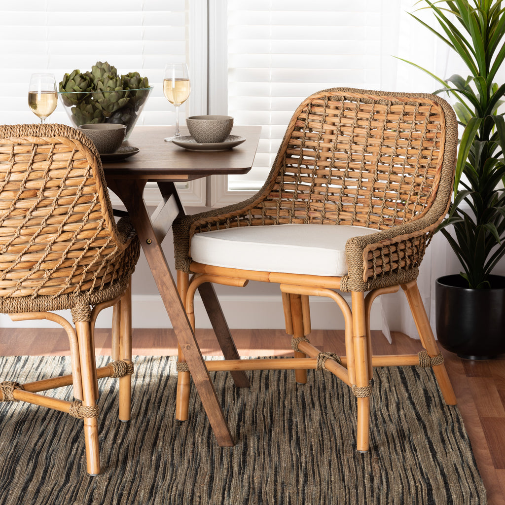 Kyle Modern Bohemian Natural Brown Woven Rattan Dining Chair with