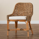 Baxton Studio Kyle Modern Bohemian Natural Brown Woven Rattan Dining Side Chair With Cushion