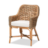 Kyle Modern Bohemian Natural Brown Woven Rattan Dining Chair with Cushion