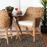 Baxton Studio Kyle Modern Bohemian Natural Brown Woven Rattan Dining Arm Chair with Cushion