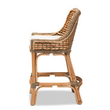 Baxton Studio Kyle Modern Bohemian Natural Brown Woven Rattan Counter Stool with Cushion