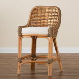 Baxton Studio Kyle Modern Bohemian Natural Brown Woven Rattan Counter Stool with Cushion