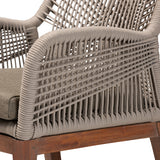 Baxton Studio Jennifer Mid-Century Transitional Grey Woven Rope Mahogany Dining Arm Chair
