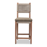 Baxton Studio Heyna Mid-Century Transitional Grey Woven Rope Mahogany Counter Stool