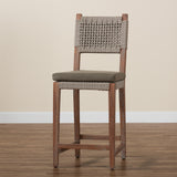 Baxton Studio Heyna Mid-Century Transitional Grey Woven Rope Mahogany Counter Stool