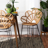 Baxton Studio Garan Modern Bohemian Natural Brown Rattan and Black Metal Counter Stool