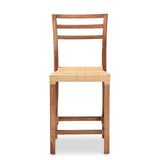 Baxton Studio Arthur Mid-Century Modern Walnut Brown Finished Wood and Natural Rattan Counter Stool