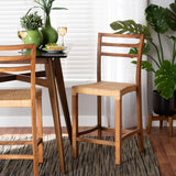 Baxton Studio Arthur Mid-Century Modern Walnut Brown Finished Wood and Natural Rattan Counter Stool