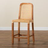 Baxton Studio Caspia Mid-Century Modern Walnut Brown Finished Wood and Natural Rattan Counter Stool