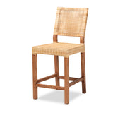 Lesia Modern Bohemian Natural Brown Rattan and Walnut Brown Finished Wood Counter Stool