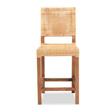 Baxton Studio Lesia Modern Bohemian Natural Brown Rattan and Walnut Brown Finished Wood Counter Stool