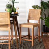 Baxton Studio Lesia Modern Bohemian Natural Brown Rattan and Walnut Brown Finished Wood Counter Stool