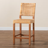 Baxton Studio Lesia Modern Bohemian Natural Brown Rattan and Walnut Brown Finished Wood Counter Stool