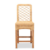 Baxton Studio Moscow Modern Bohemian Natural Brown Rattan and Walnut Brown Finished Wood Counter Stool
