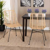 Baxton Studio Manhattan Modern Bohemian Natural Brown Rattan and Black Metal Dining Chair