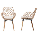 Baxton Studio Ballerina Modern Bohemian Natural Brown Finished Teak Wood and Greywashed Rattan Dining Chair