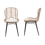 Baxton Studio Brenna Modern Bohemian Greywashed Rattan and Black Metal Dining Chair