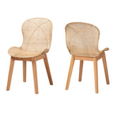 Sabelle Japandi Natural Brown Mahogany and Rattan 2-Piece Dining Chair Set