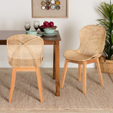 Baxton Studio Sabelle Japandi Natural Brown Mahogany and Rattan 2-Piece Dining Chair Set