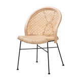 Lisa Modern Bohemian Natural Brown Rattan and Black Metal Dining Chair