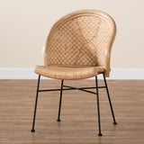 Baxton Studio Lisa Modern Bohemian Natural Brown Rattan and Black Metal Dining Chair