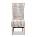 Baxton Studio Trianna Rustic Transitional Whitewashed Rattan and Natural Brown Finished Wood Dining Chair