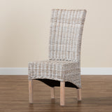 Baxton Studio Trianna Rustic Transitional Whitewashed Rattan and Natural Brown Finished Wood Dining Chair