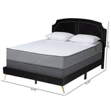 Oxley Traditional Glam and Luxe Black Velvet and Gold Metal Queen Size Panel Bed