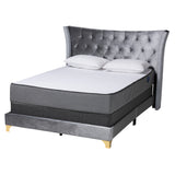 Easton Contemporary Glam and Luxe Grey Velvet and Gold Metal Queen Size Panel Bed