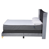 Easton Contemporary Glam and Luxe Grey Velvet and Gold Metal Queen Size Panel Bed