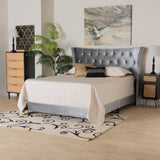 Easton Contemporary Glam and Luxe Grey Velvet and Gold Metal Queen Size Panel Bed