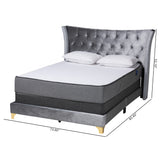 Easton Contemporary Glam and Luxe Grey Velvet and Gold Metal Queen Size Panel Bed