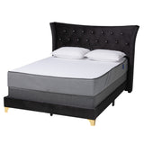 Easton Contemporary Glam and Luxe Black Velvet and Gold Metal Queen Size Panel Bed