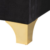 Easton Contemporary Glam and Luxe Black Velvet and Gold Metal Queen Size Panel Bed