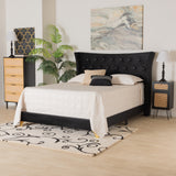 Easton Contemporary Glam and Luxe Black Velvet and Gold Metal Queen Size Panel Bed