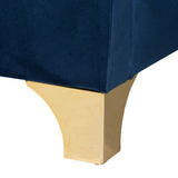 Easton Contemporary Glam and Luxe Navy Blue Velvet and Gold Metal Queen Size Panel Bed